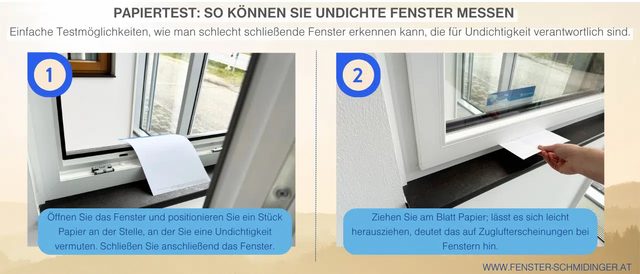 Einfache Testmöglichkeiten, wie man schlecht schließende Fenster messen kann, damit man undichte Stellen identifizieren kann. 