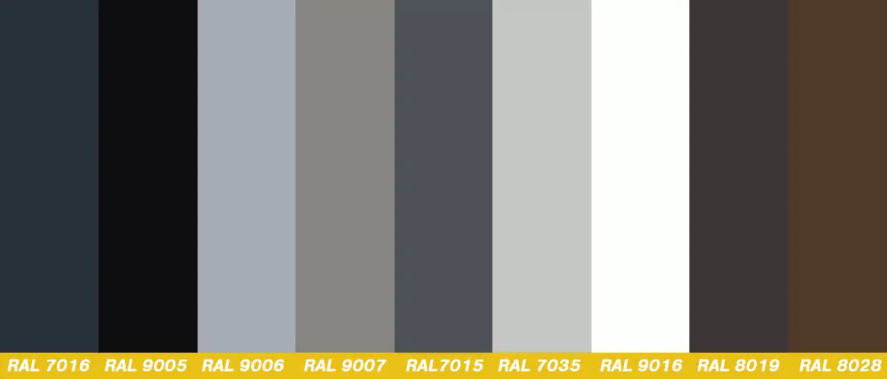 Trends bei den Haustüren-Farben: RAL 7016, RAL 9005, RAL 9006, RAL 9007, RAL 7015, RAL 7035, RAL 9016, RAL 8019, RAL 8028 für moderne Neubauten in Österreich.