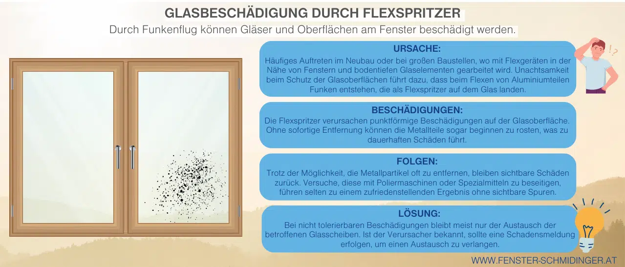 Infografik - Glasbeschädigung durch Flexspritzer - Ursache - Lösungen