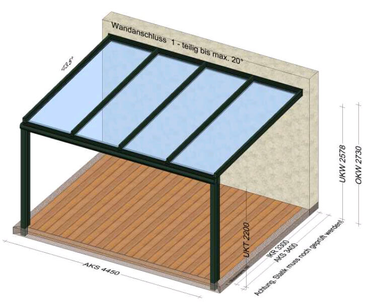 Planungsbeispiel Terrassenüberdachung 4x3m