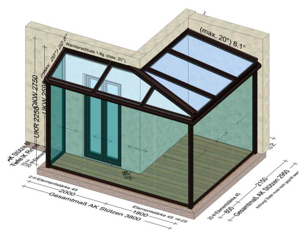 Sommergarten mit Glasschiebetüren auf zwei Hausseiten