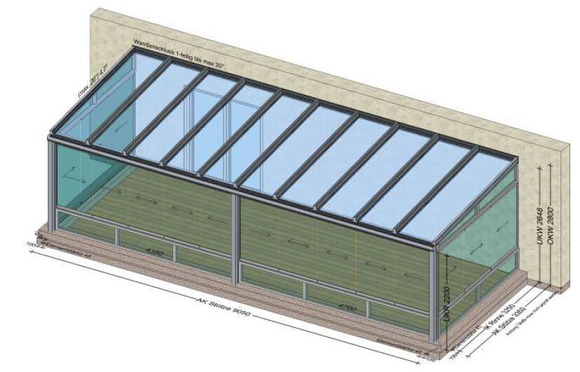 Sommergarten unten mit Fixteil - oben zum Schieben - Planung