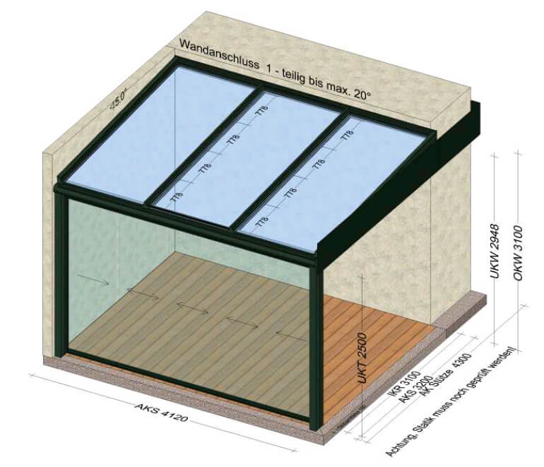 Teilverglast Terrassenüberdachung grau