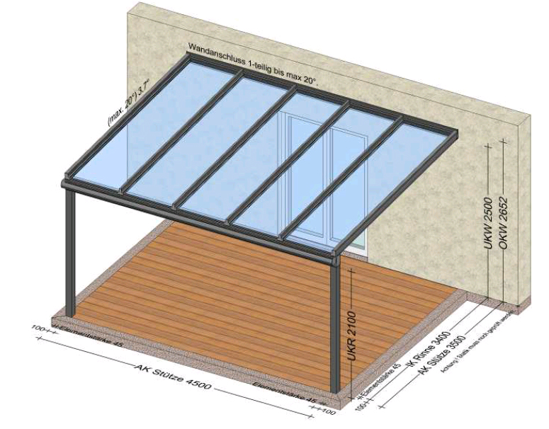 Terrassenüberdachung an Hauswand